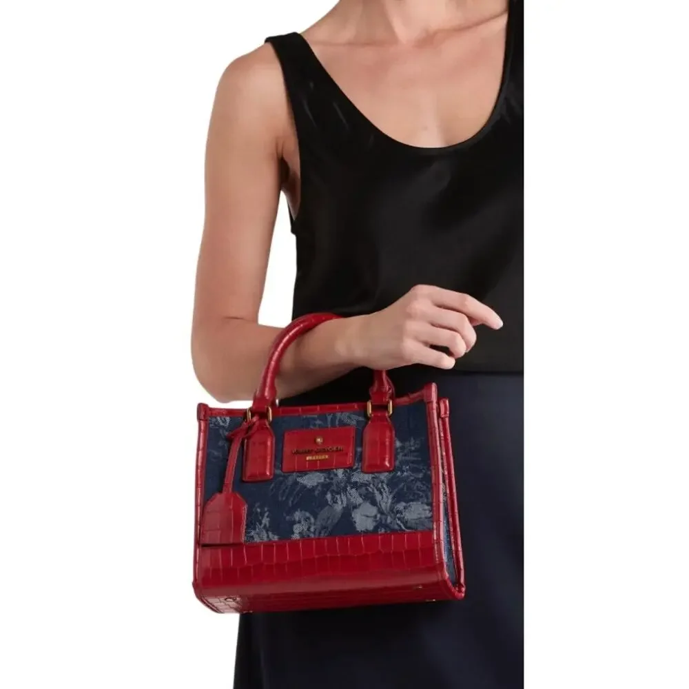Kurt Geiger London Small Chiswick Croc Embossed Trim Denim Tote